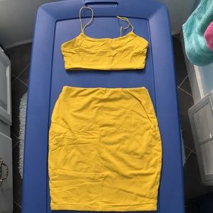 Mustard Yellow String Crop Top & Pencil Skirt Set